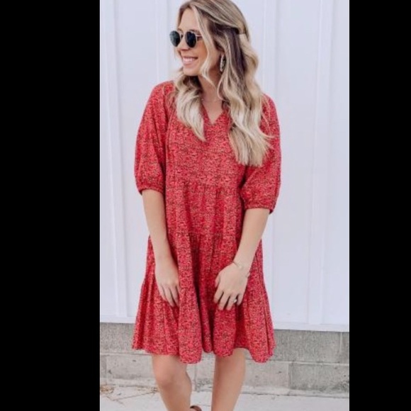 NWT Floral Puff Sleeve Tiered Babydoll Dress - Picture 14 of 14